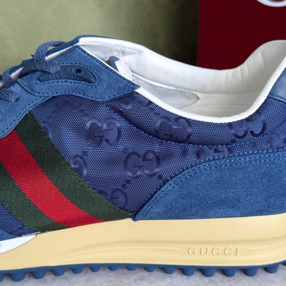 GUCCI 832461 Men's Canvas Blue GG Re-Motion sneaker, Size UK 9 - Picture 6 of 16